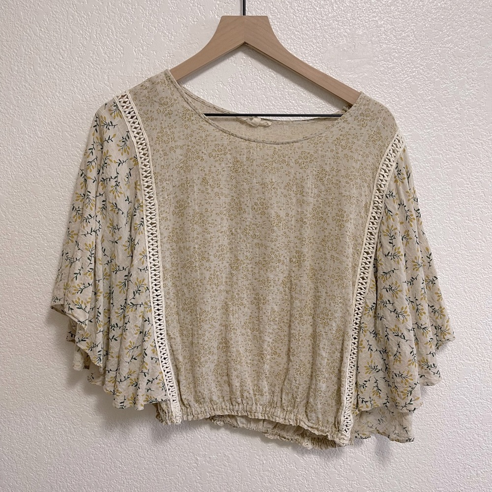 Easel Cropped Butterfly Sleeve Blouse